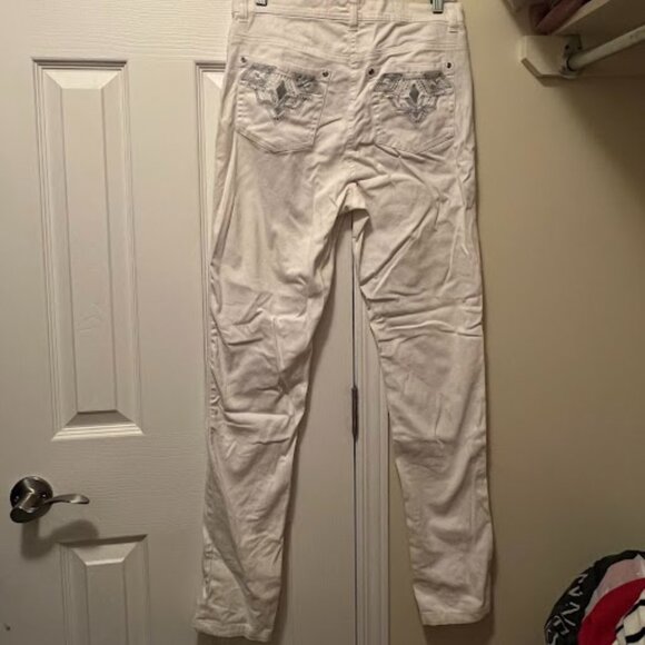 White Y2K rhinestone skinny jeans (SMALL) - Picture 3 of 5